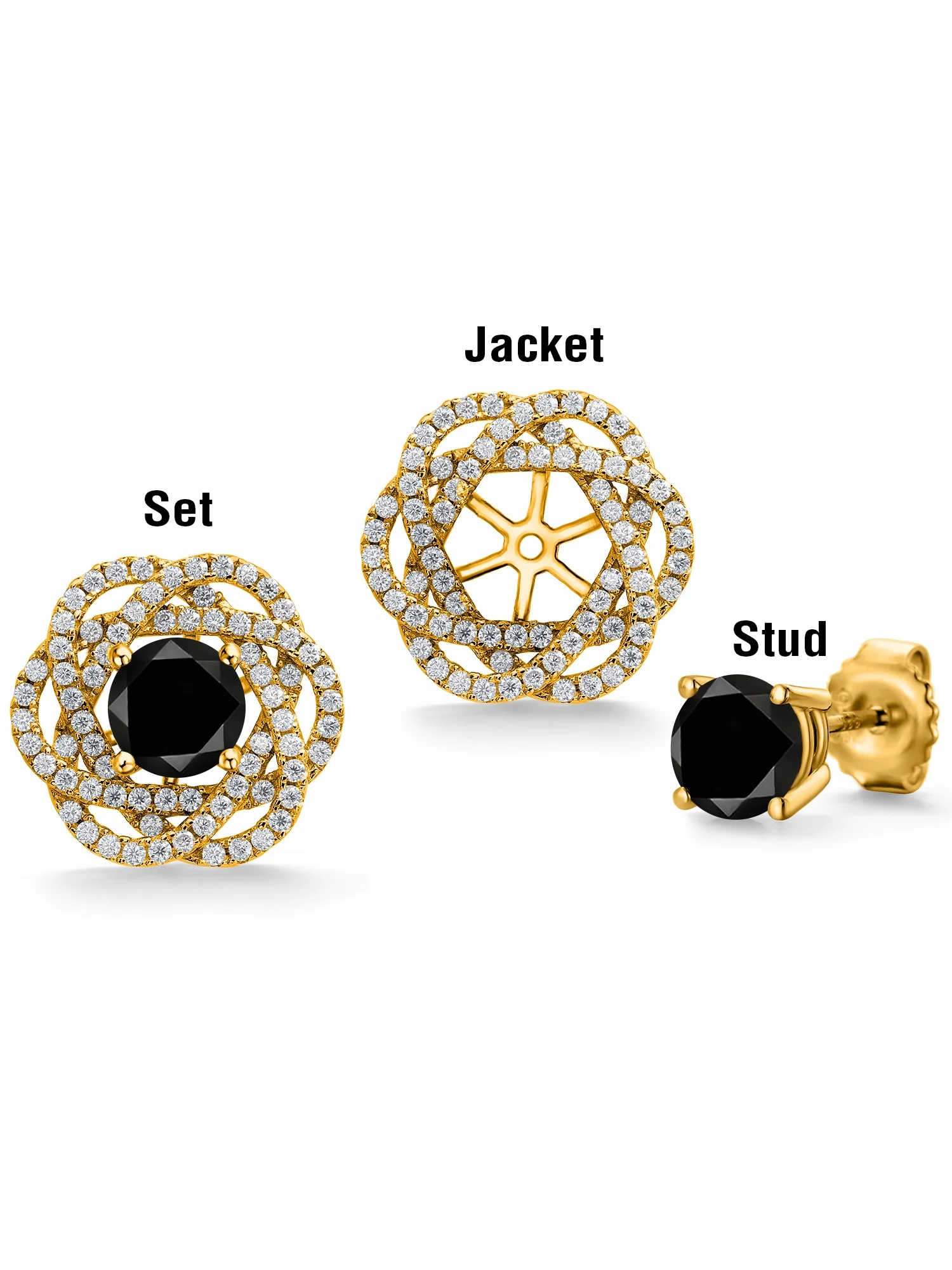 Gem Stone King 18K Yellow Gold Plated Silver Stud Earrings with Jackets Diamond and Moissanite (2.82 Cttw)