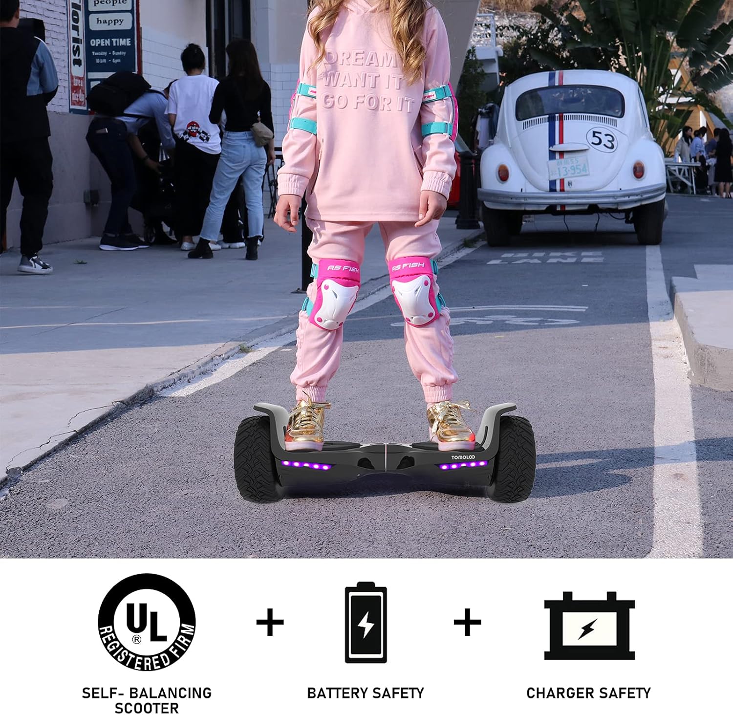 Hoverboard, 8.5 inches All-Terrain Off-Road self-Balancing V2 hoverboards with Color LED Lights, Bluetooth and Speakers, Smart APP Control