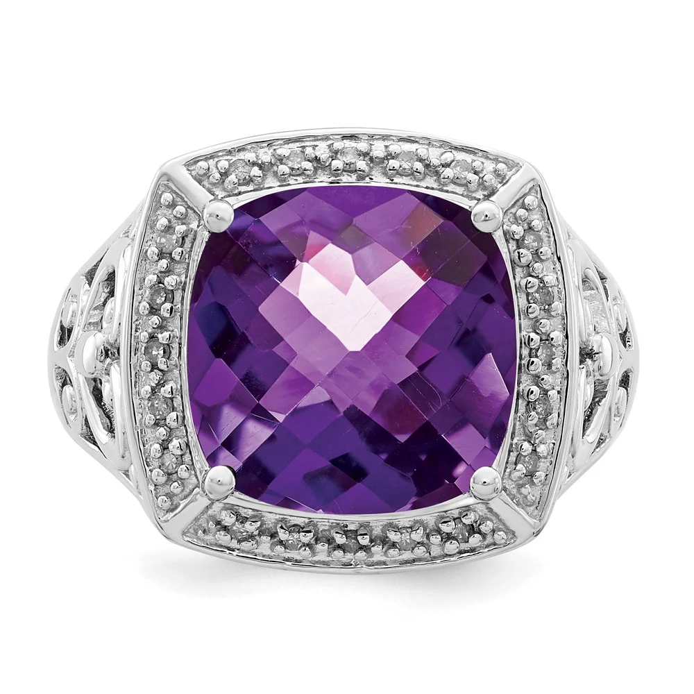 Sterling Silver Rhodium-plated Amethyst and Diamond Ring QQR4473AM-8