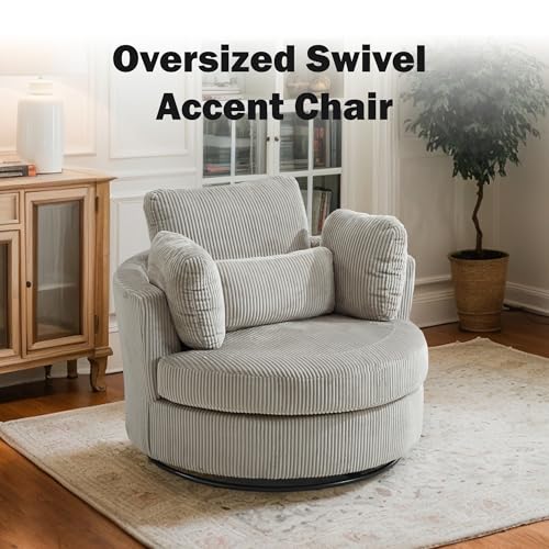 Chifee & Vingol 42.2" Oversized Swivel Accent Chair Round Barrel Chair,Chenille,Beige