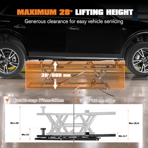 Albott 7000 LBS Portable Car Lift, Heavy Duty Quick Jack with 28" Max Height, Locking Levers & Wheels, Adjustable Scissor Lift for Cars, SUVs