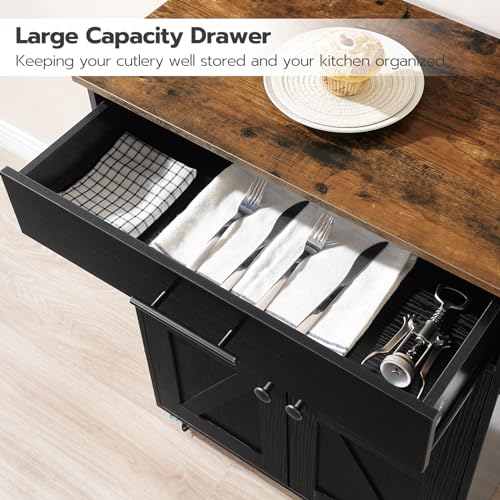 HOOBRO Kitchen Island with Power Outlet, Kitchen Island Storage Island with Large Worktop, Spice Rack and Drawer, Rolling Kitchen Cart on Wheels