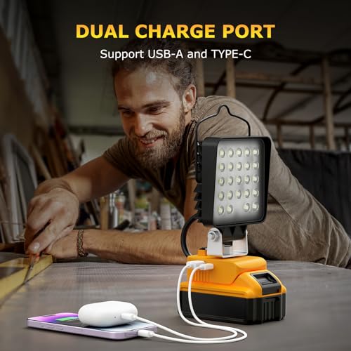 2 Pcs Cordless LED Work Light for Dewalt 20v Max Battery, 90W 9600LM Battery Light for Dewalt 20v Tools