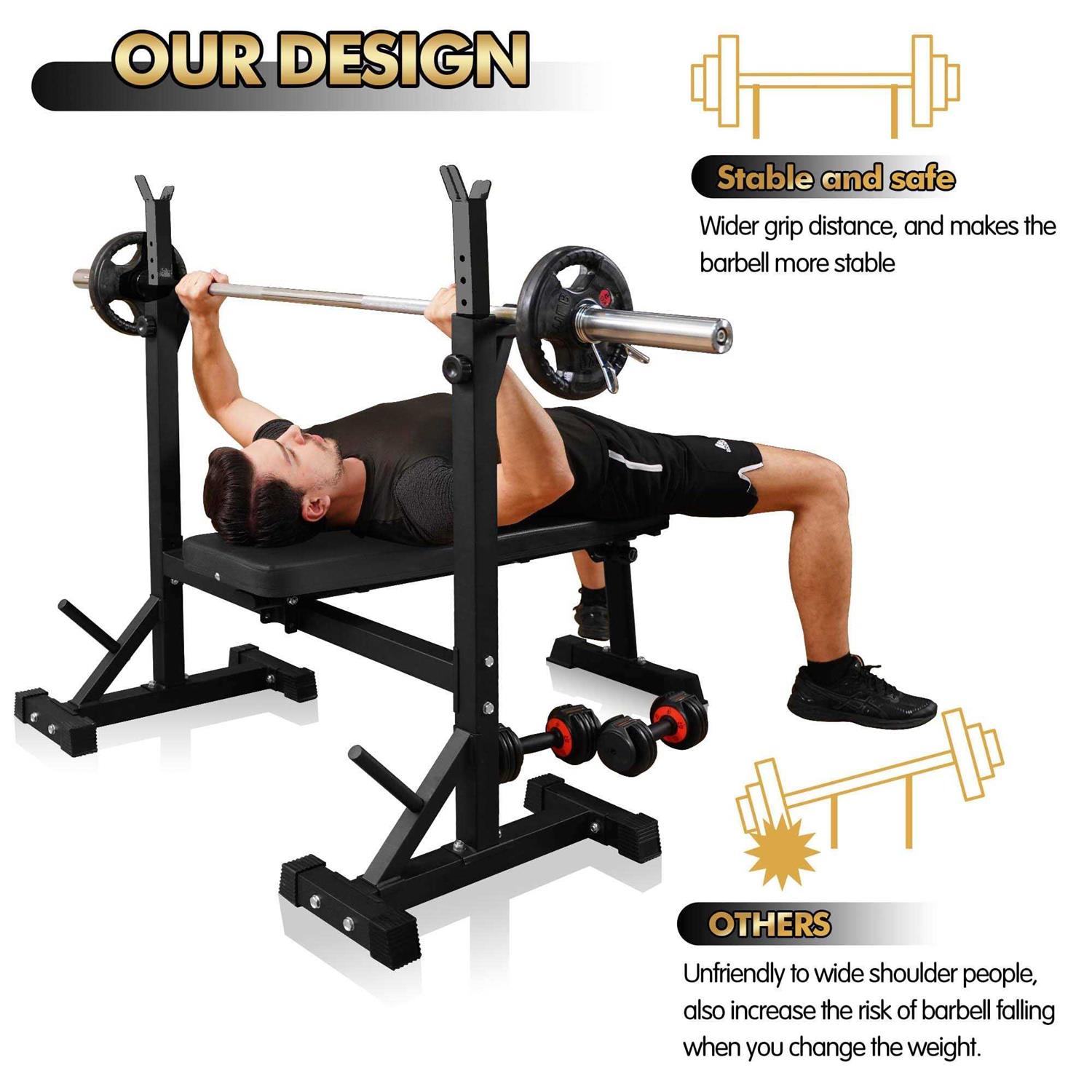 Bench Press CANPA Olympic Weight Bench with Squat Rack Workout Bench Adjustable Barbell Rack Stand Strength Training Home Gym Multi-Function