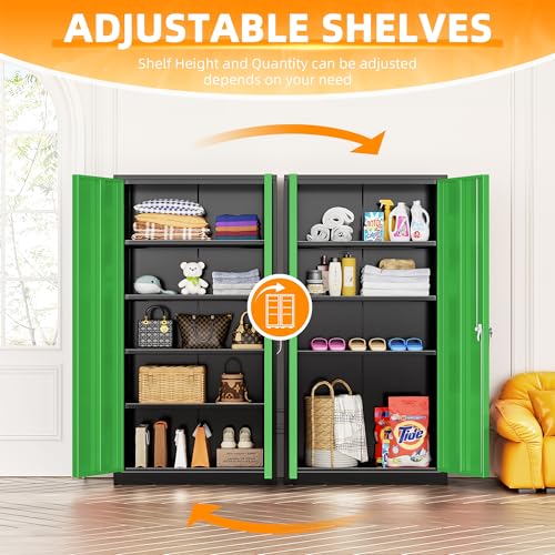INTERGREAT Metal Storage Cabinets 72” Black Garage Steel Storage Cabinet with Doors and Shelves, Metal Tool Cabinet