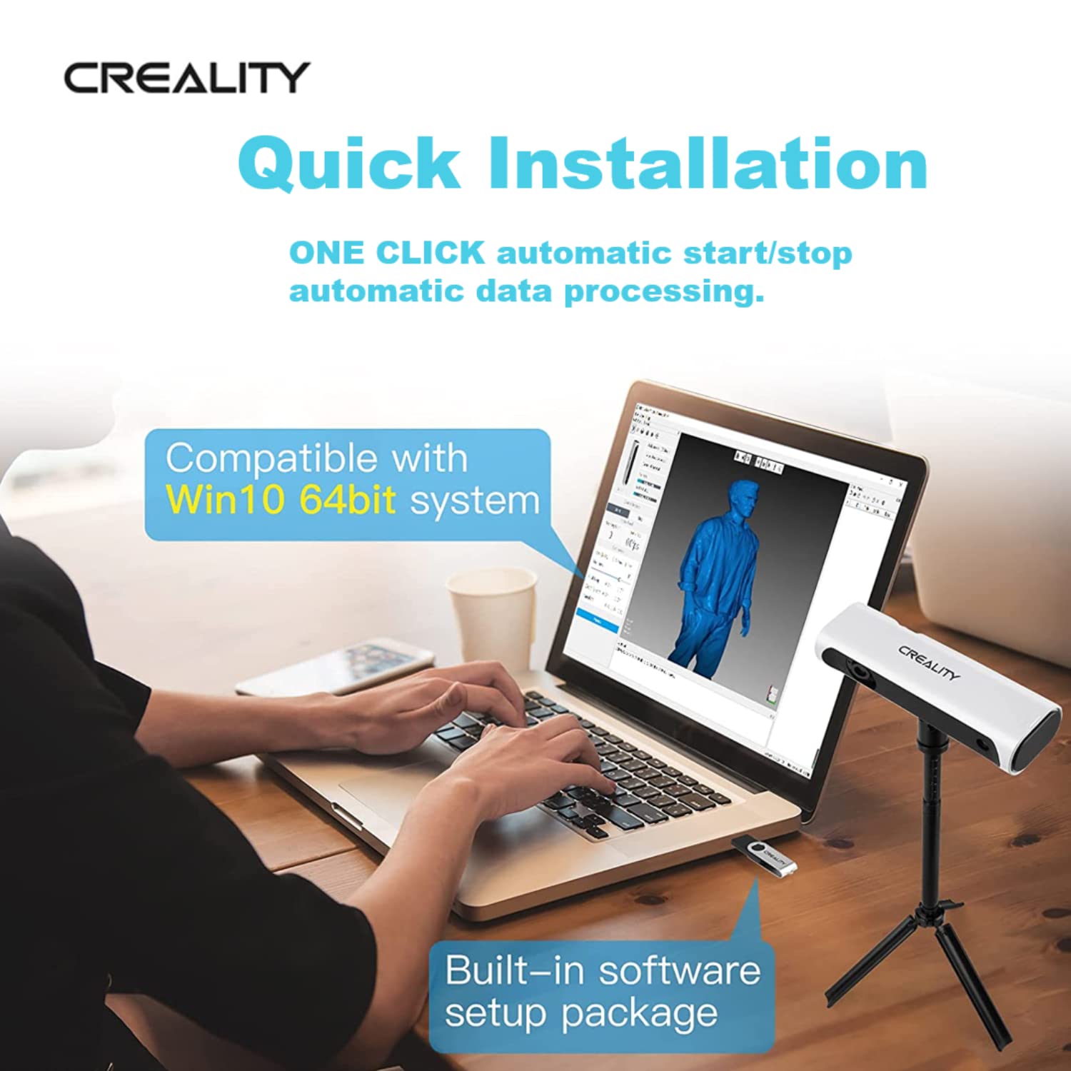 Creality Upgraded CR-Scan 01 3D Scanner Kit, Handheld/Auto Modes of 3D Scanning,Simple Operation and No Marker Quick Scanner,0.1mm Accuracy