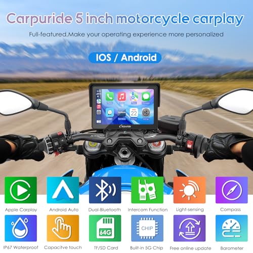 Carpuride W603 Motorcycle Carplay Screen, Wireless CarPlay & Android Auto for Moto, Remote Control，6.3" Waterproof Touchscreen, BT Trans