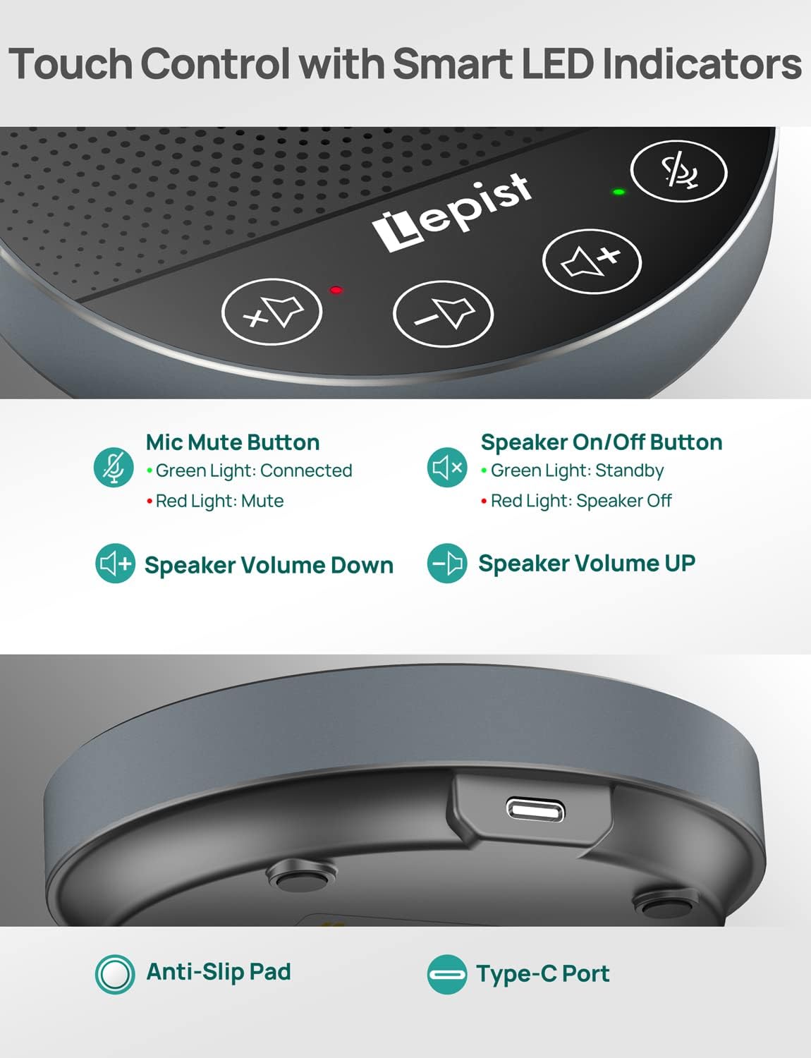 USB Speakerphone - Lepist LE2103N Computer Speakers with Microphone, Conference Call Speaker with Microphone for Zoom, Skype, 360° Voice Pickup