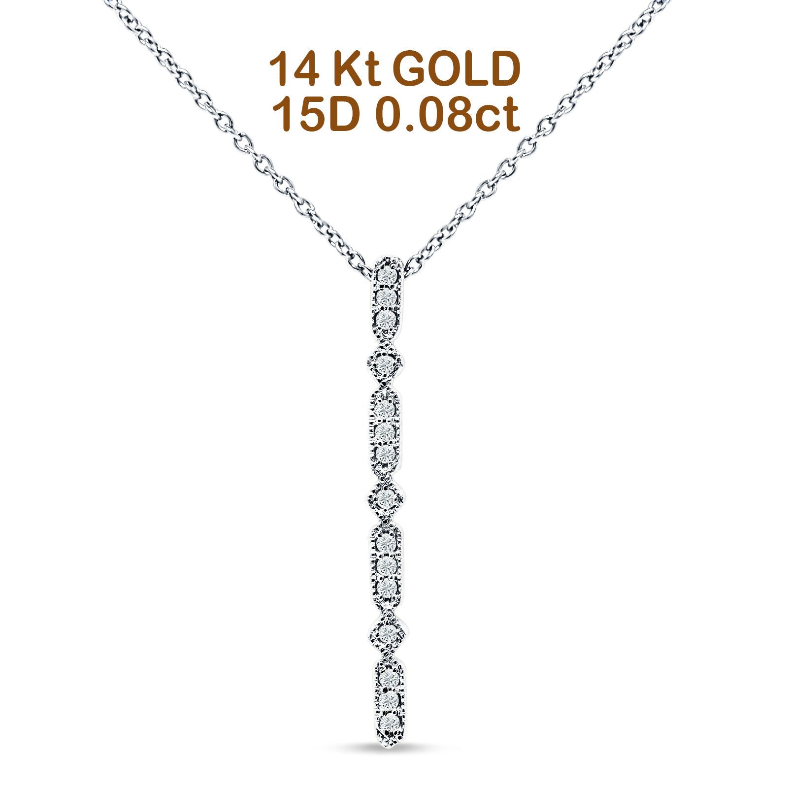 Blue Apple Jewelry Co. 14K White Gold 0.08ct Diamond Drop Vertical Bar Pendant Chain Necklace 18" Long&nbsp;