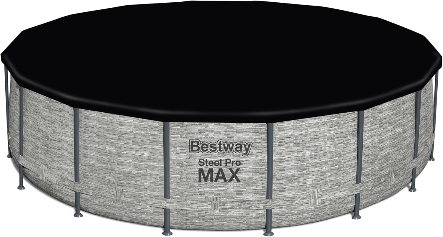 Bestway Steel Pro MAX Above Ground Swimming Pool Set (16' x 48") | Round Outdoor Backyard Family Pool Features Realistic Stone Pool Liner | Includes