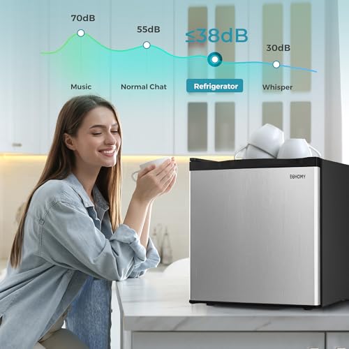 EUHOMY 1.7 Cu.Ft Mini Fridge with Freezer, Reversible Single Door Compact Refrigerator, Adjustable Thermostat, Energy Saving, Mini Fridge for Bedroom