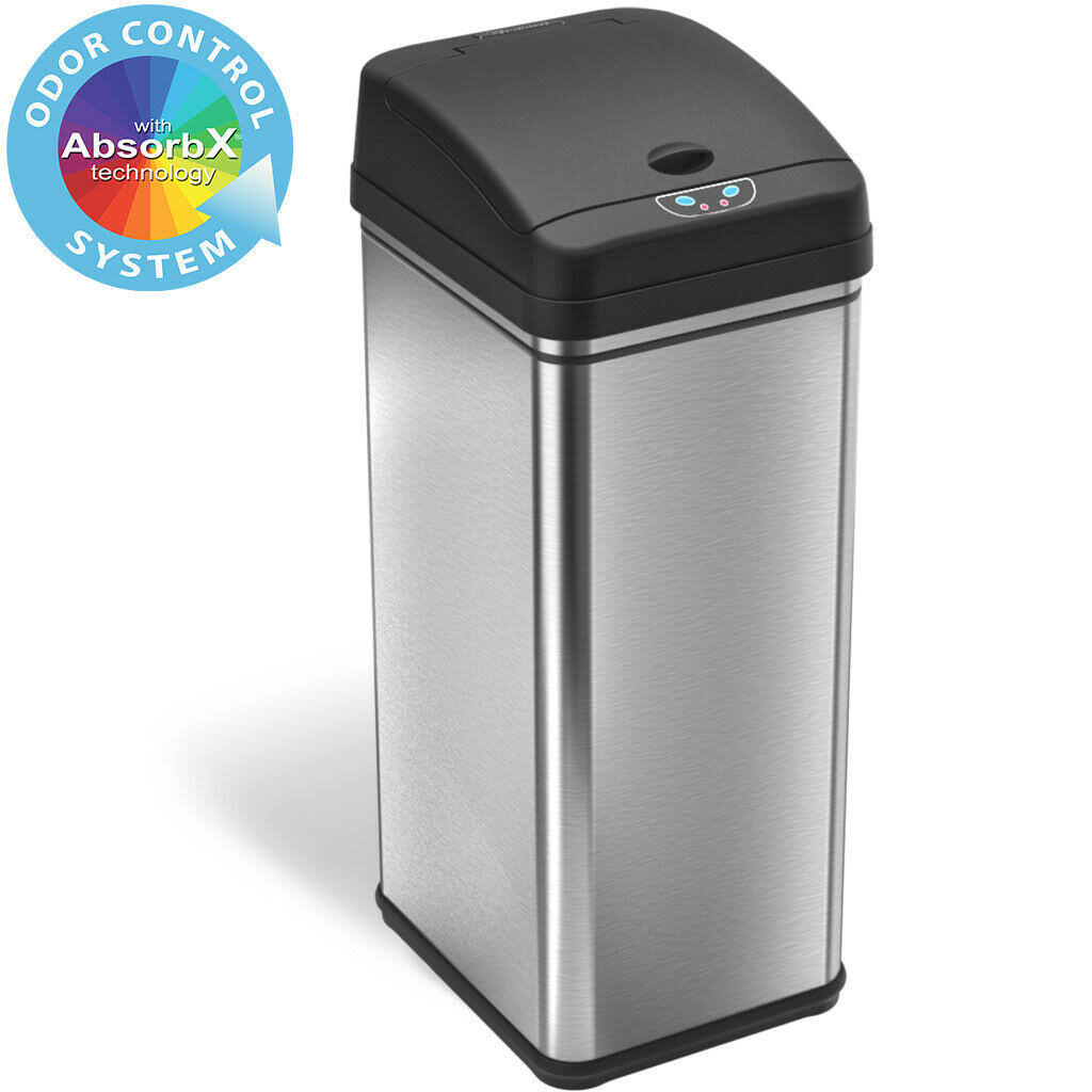 iTouchless 13 Gal Touchless Sensor Kitchen Trash Can-Stainless Steel,Odor Filter