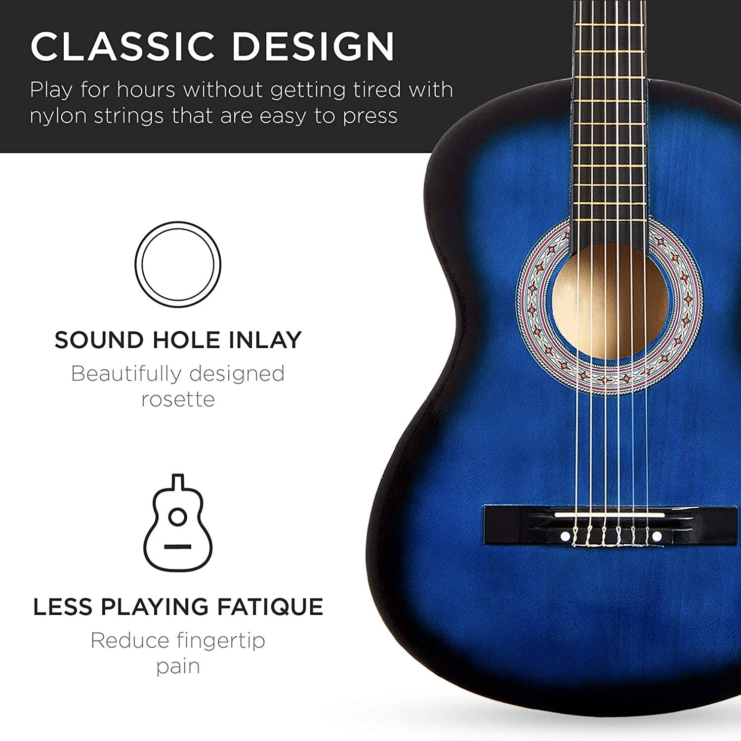 Best Choice Products 38in Beginner Acoustic Guitar Starter Kit w/Case, Strap, Tuner, Pick, Strings - Blue