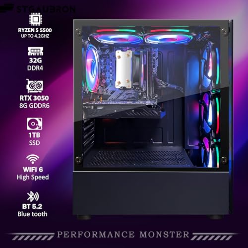 STGAubron Gaming PC Computer Desktop, GeForce RTX 2060 Super 8G, Intel Core I7 8th up to 4.1GHz, 16G DDR4, 1T SSD, WiFi 6 & BT 5.2, RGB Fan x6