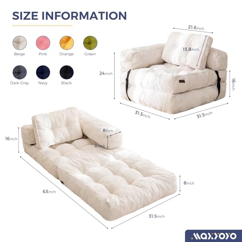 MAXYOYO Folding Sofa Bed, L-Shaped Convertible Sofa Bed with Armrest Foldable Sleeper Couch with Pillow