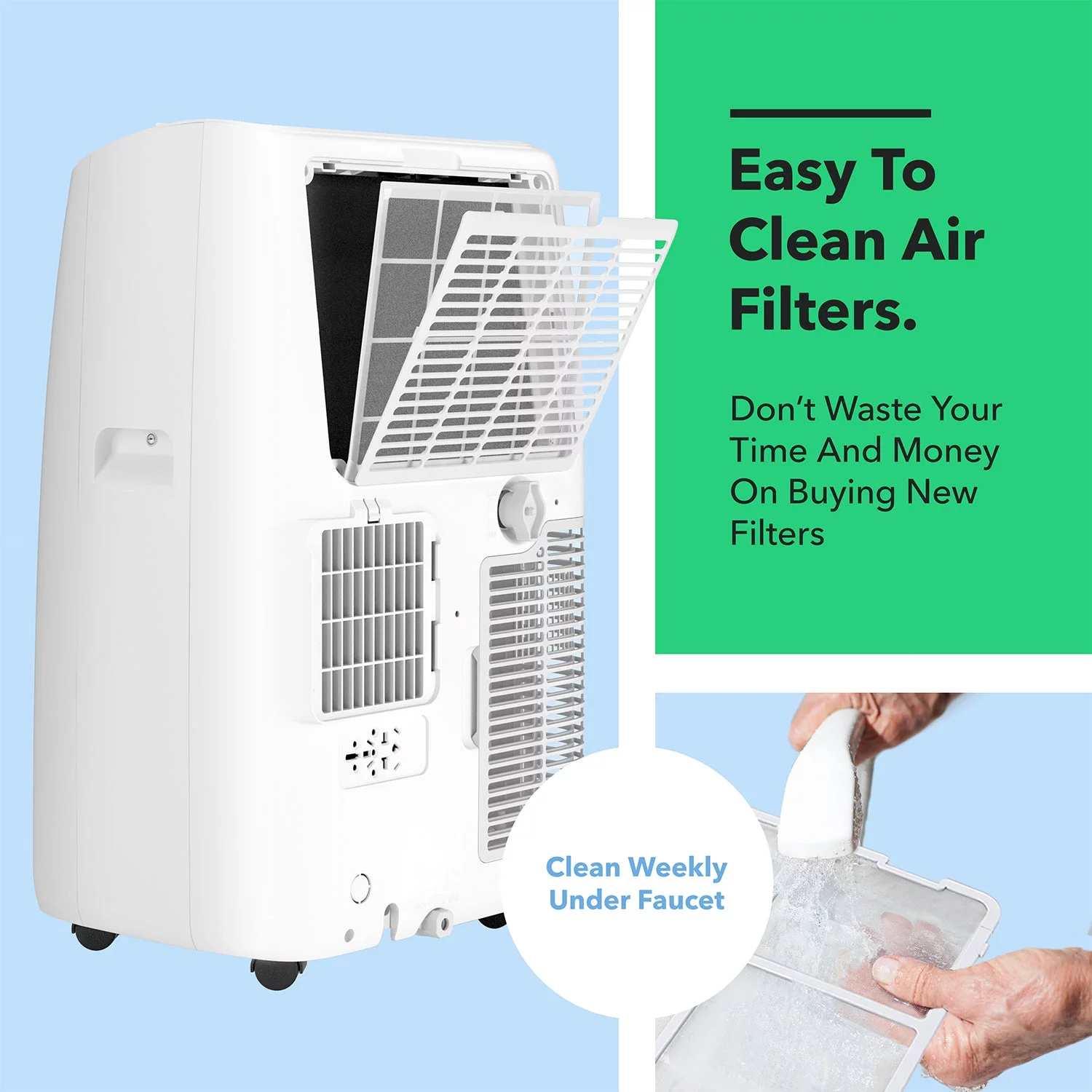 Vremi 12000 BTU Portable Air Conditioner - Easy to Move AC Unit for Rooms up to 350 Sq Ft - with Powerful Cooling Fan, Reusable Filter