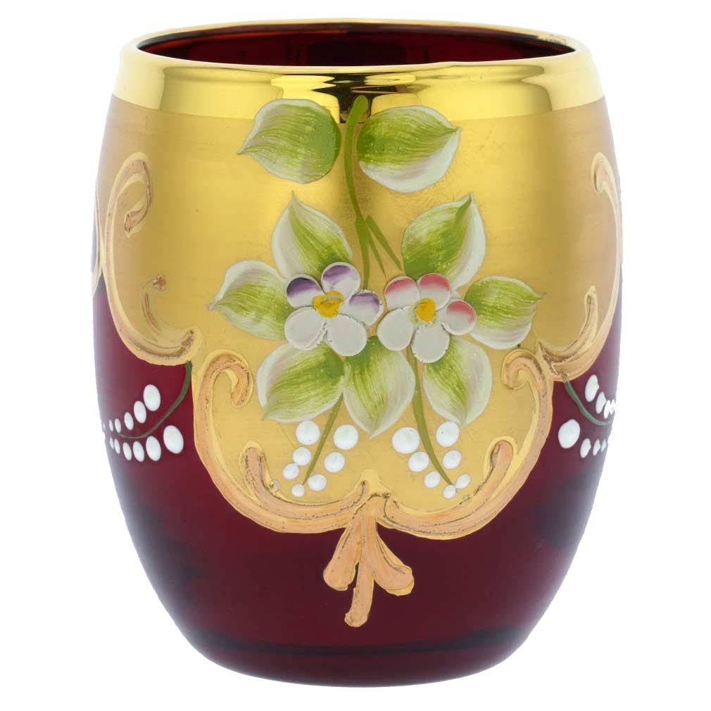 Murano Glass Decanter Set with 6 Wine Glasses Tumblers 24K Gold - Red
