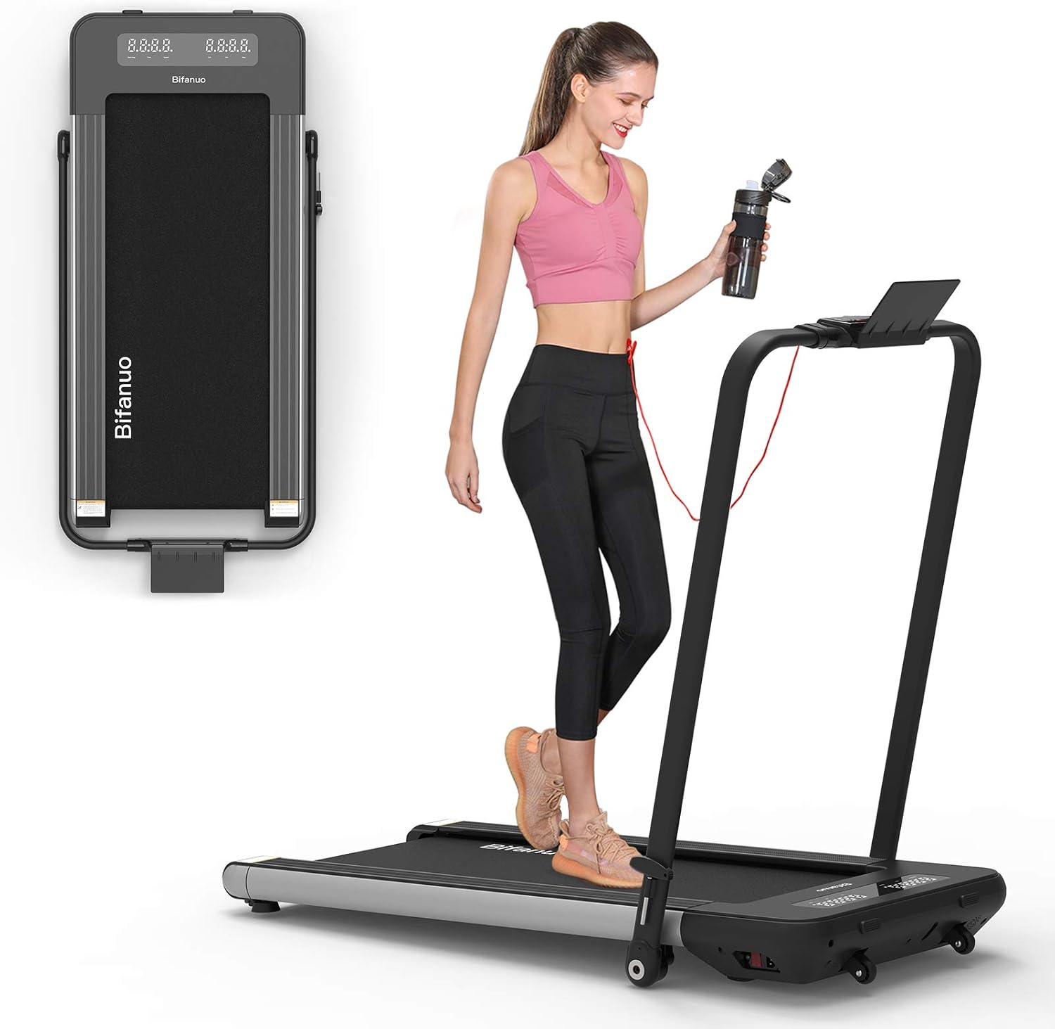 BiFanuo 2 in 1 Folding Treadmill, Smart Walking Running Machine with Bluetooth Audio Speakers