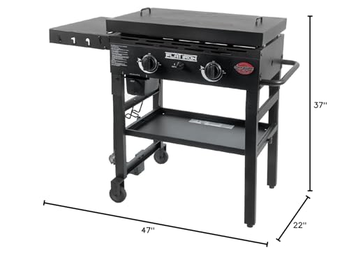 Char-Griller® Flat Iron 2-Burner Propane Gas Flat-Top Griddle with Steel Griddle Top, Wind Guards and Removable Lid