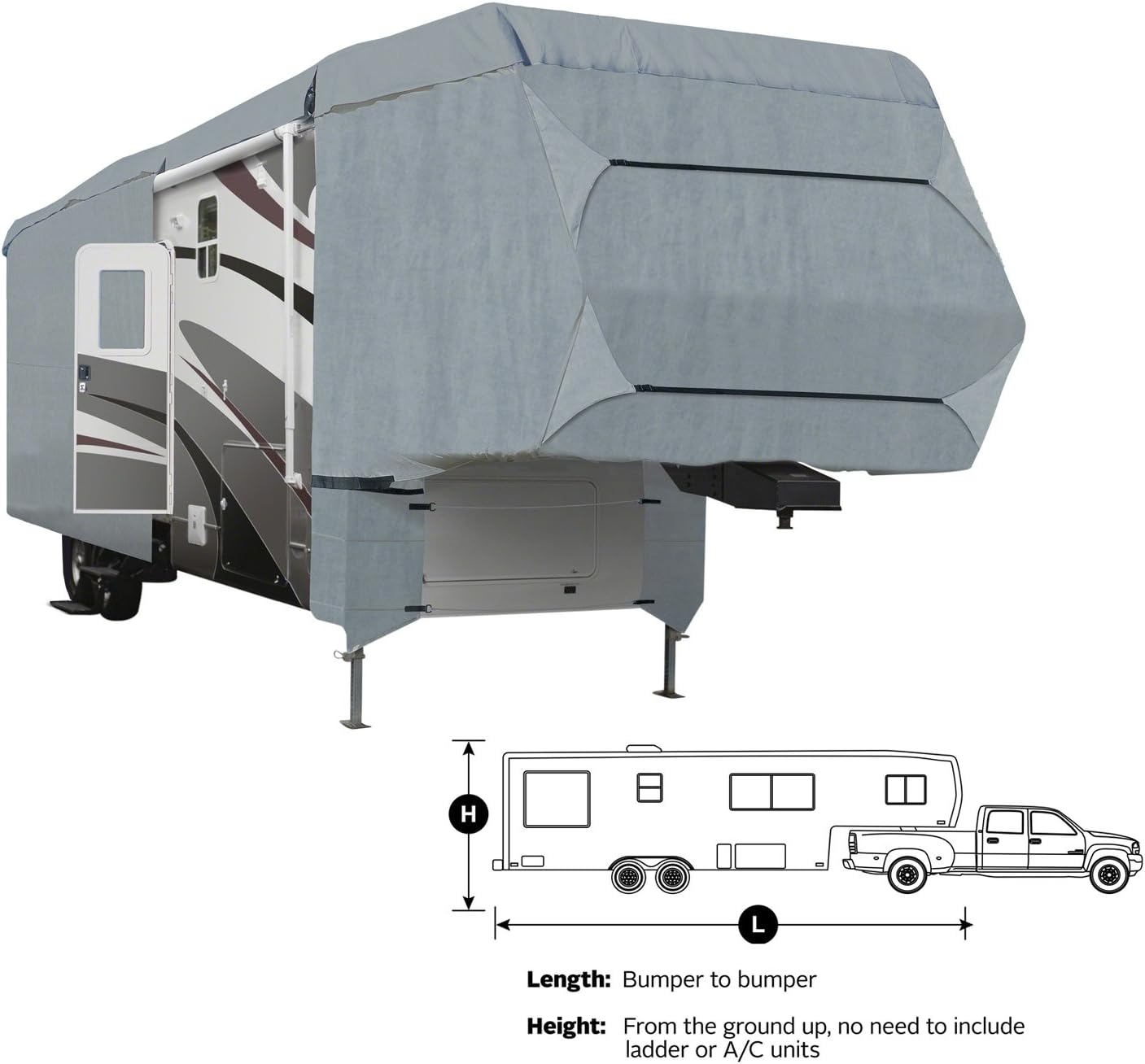 SavvyCraft Deluxe 4-Layer 5th Wheel RV Travel Trailer Camper Cover Fits from 37'-41'L Extra Tall (140 H) W/Zipper Access