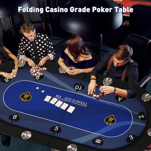 COLOR TREE Foldable Blackjack Poker Table, 84" Premium Texas Hold'em with Cup Holders, Padded Rails, Stylish Blue Design