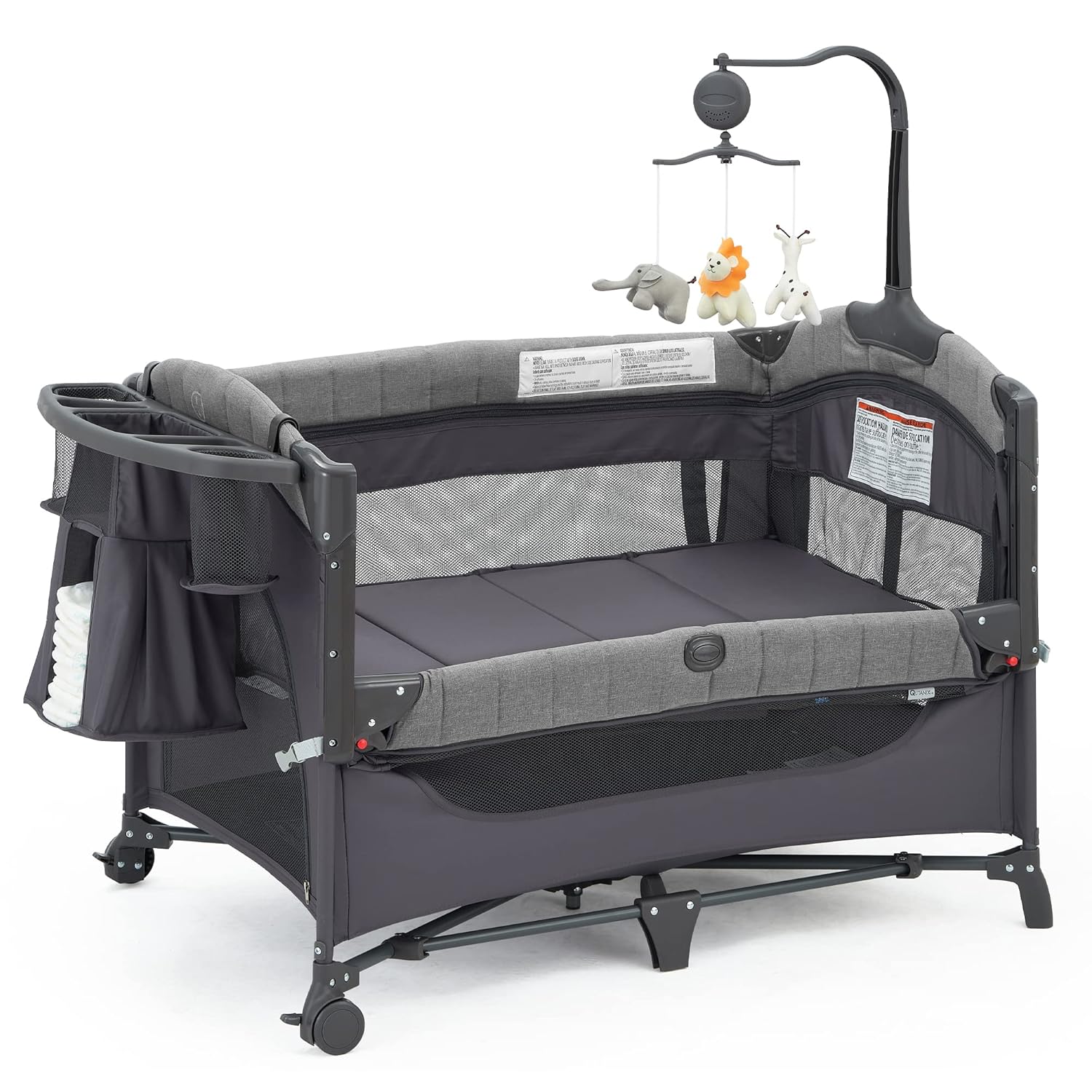 Baby Bassinet Bedside Bassinet Sleeper, 5-in-1 Pack and Play with Full-Size Bassinet,Baby Playard with Changing Table,Storage Shelf