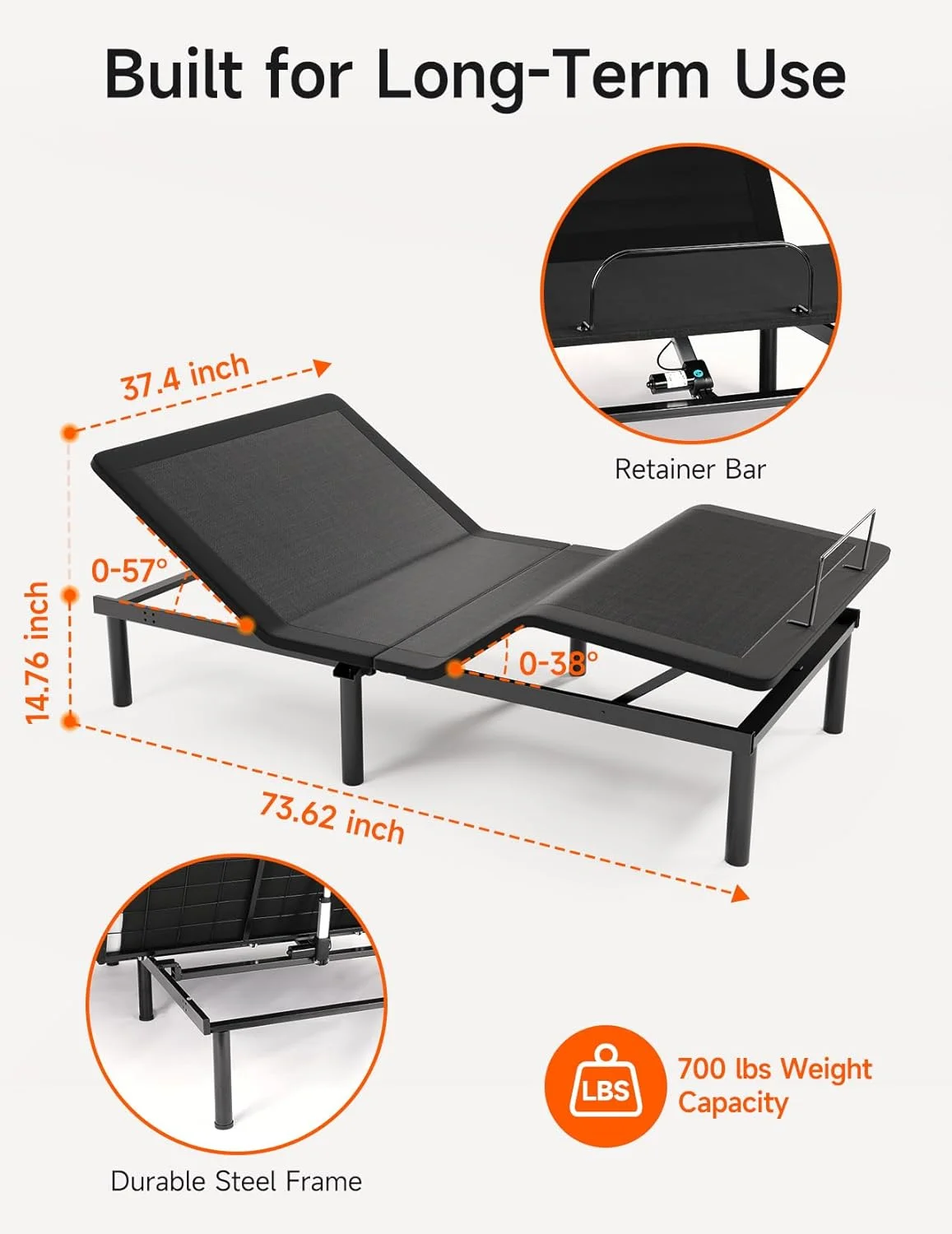Adjustable Bed Frame Twin Size,Neche Zero Gravity Ergonomic Bed Base with Remote Quiet Motor,12" Legs for Storage