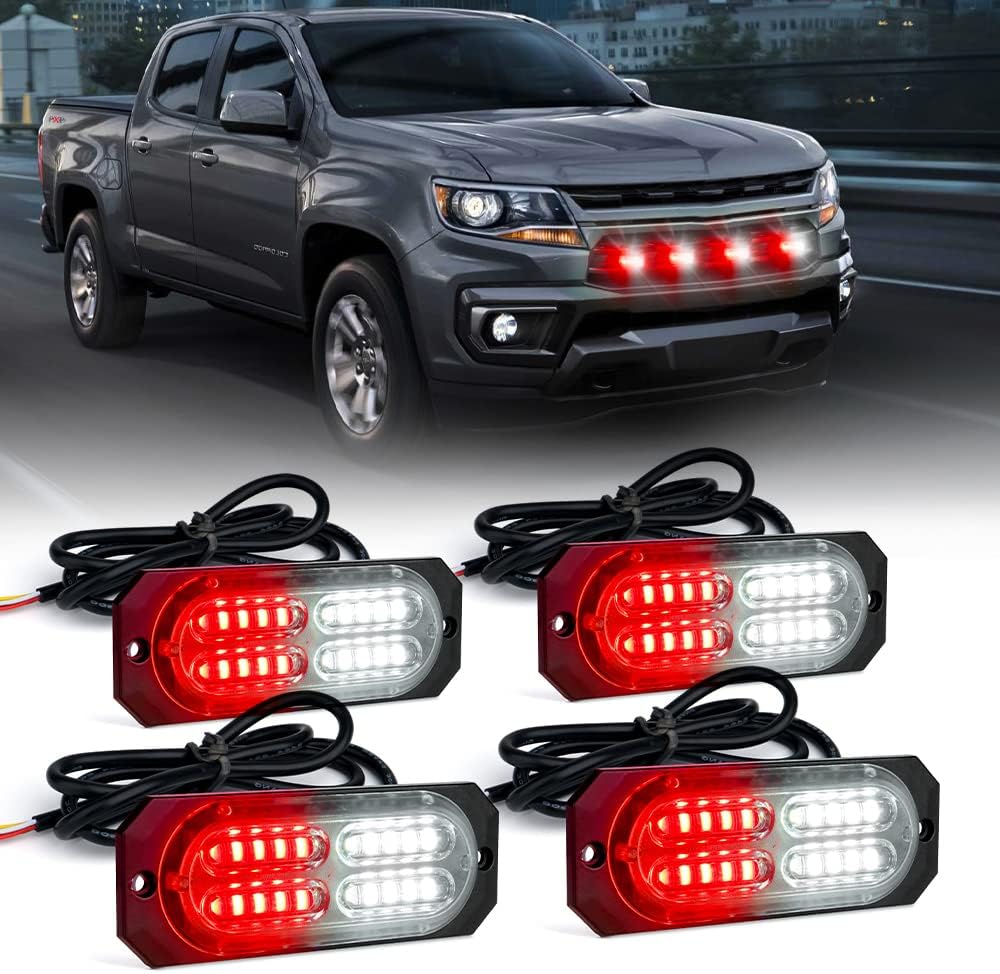 Xprite Red 20 LED Surface Flush Mount Grille Emergency Strobe Lights Kit Ultra Slim Deck Dash Grill Side Marker Warning Hazard Flashing Police Light