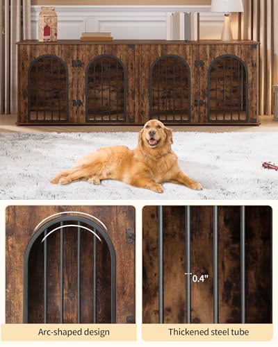 71" Dog Crate Furniture for 2 Dogs, Heavy Duty Indoor Dog Kennel TV Stand, XXL Wooden Dog Cage with Divider for Medium Large Dogs