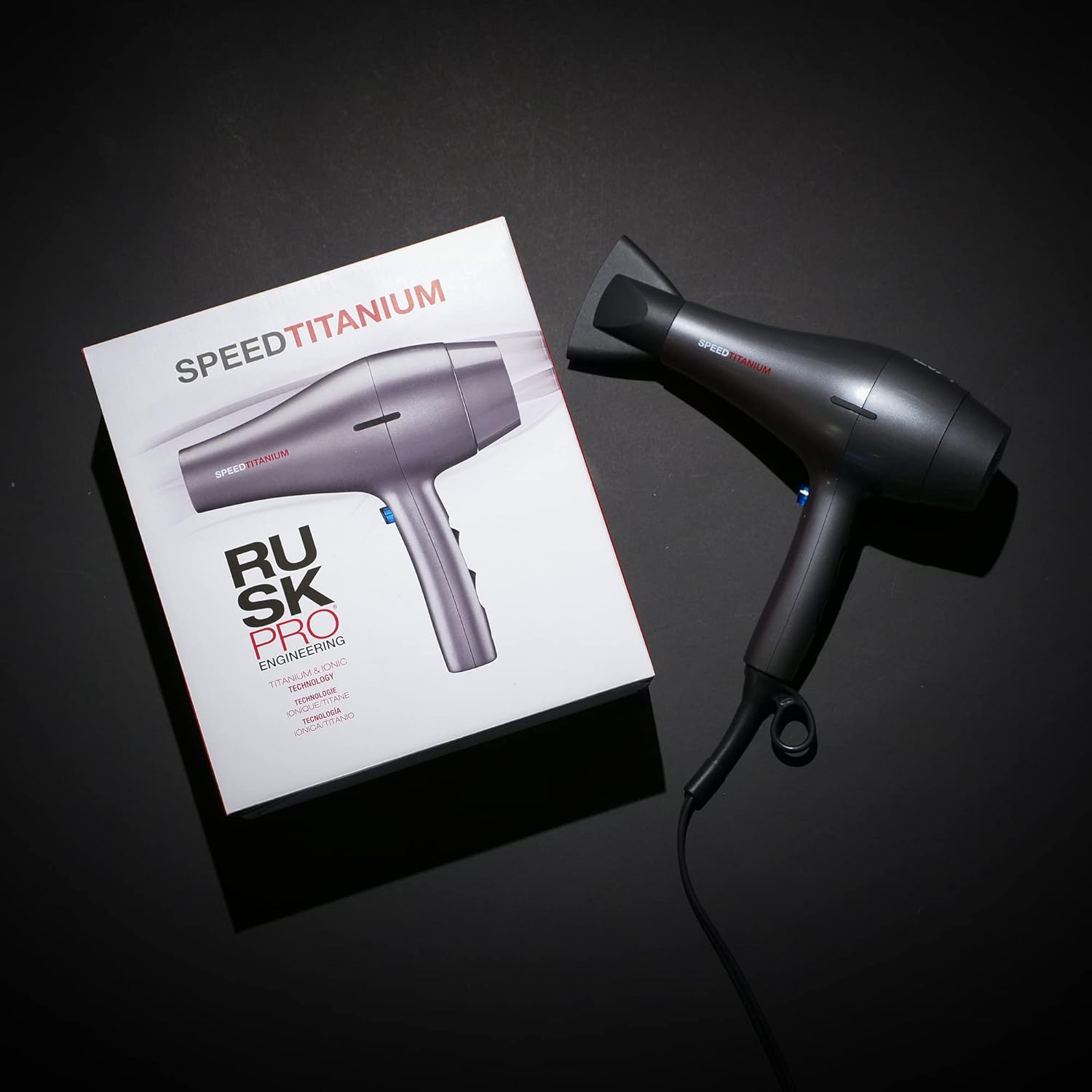 RUSK PRO Speed Titanium Hair Dryer - Ionic Generator Eliminates Frizz, Powerful AC Motor with 6 Speed and Heat Settings for Fast Styling