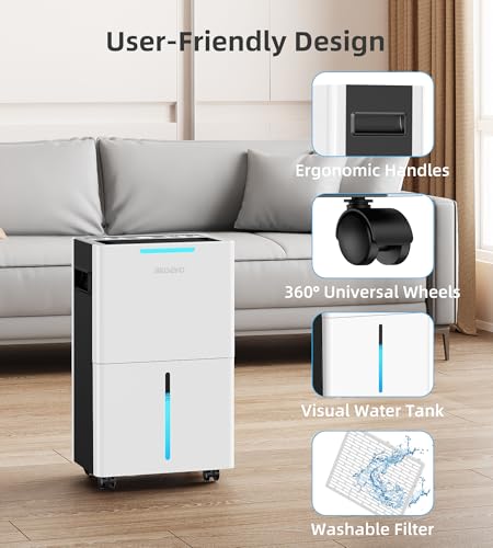 1500 Sq. ft Dehumidifier for Basement and Large Room, 21 Pints Dehumidifiers for Home with Drain Hose, Intelligent Humidity Control, 3 Modes