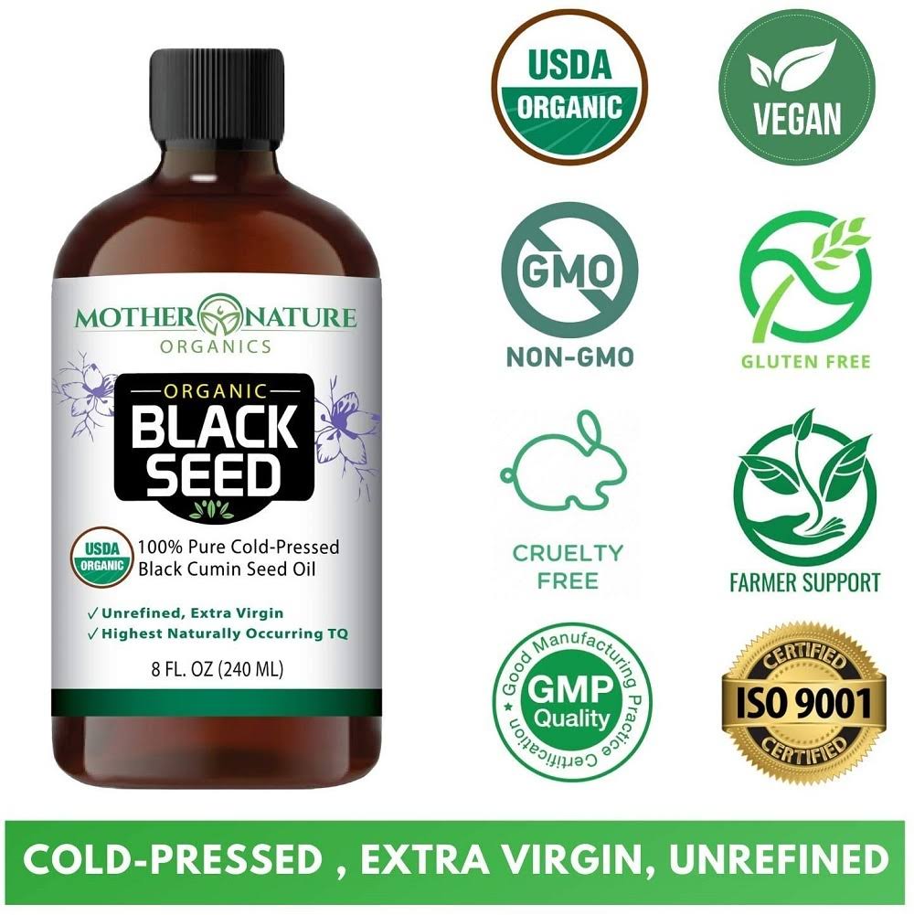 Madre Nature USDA Organic Premium Black Seed Oil Glass Bottle 16 O