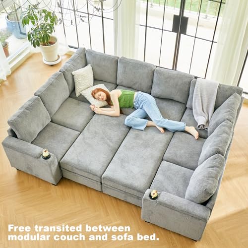 Belffin Modular Sectional Sofa Couch with Storage U Shape Convertible Corner Couches for Living Room Dark Grey Couch