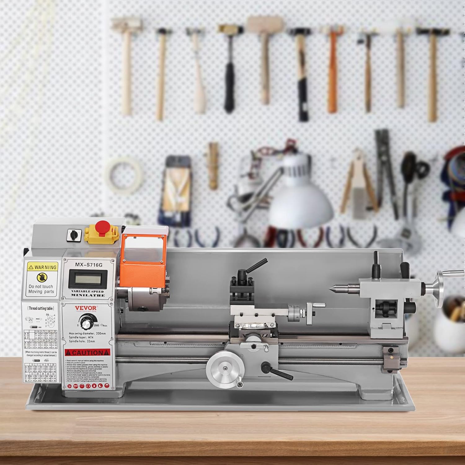 VEVOR Mini Metal Lathe Machine, 7'' x 16'', 800W Precision Benchtop Power Metal Lathe, 150-2500 RPM Continuously Variable Speed