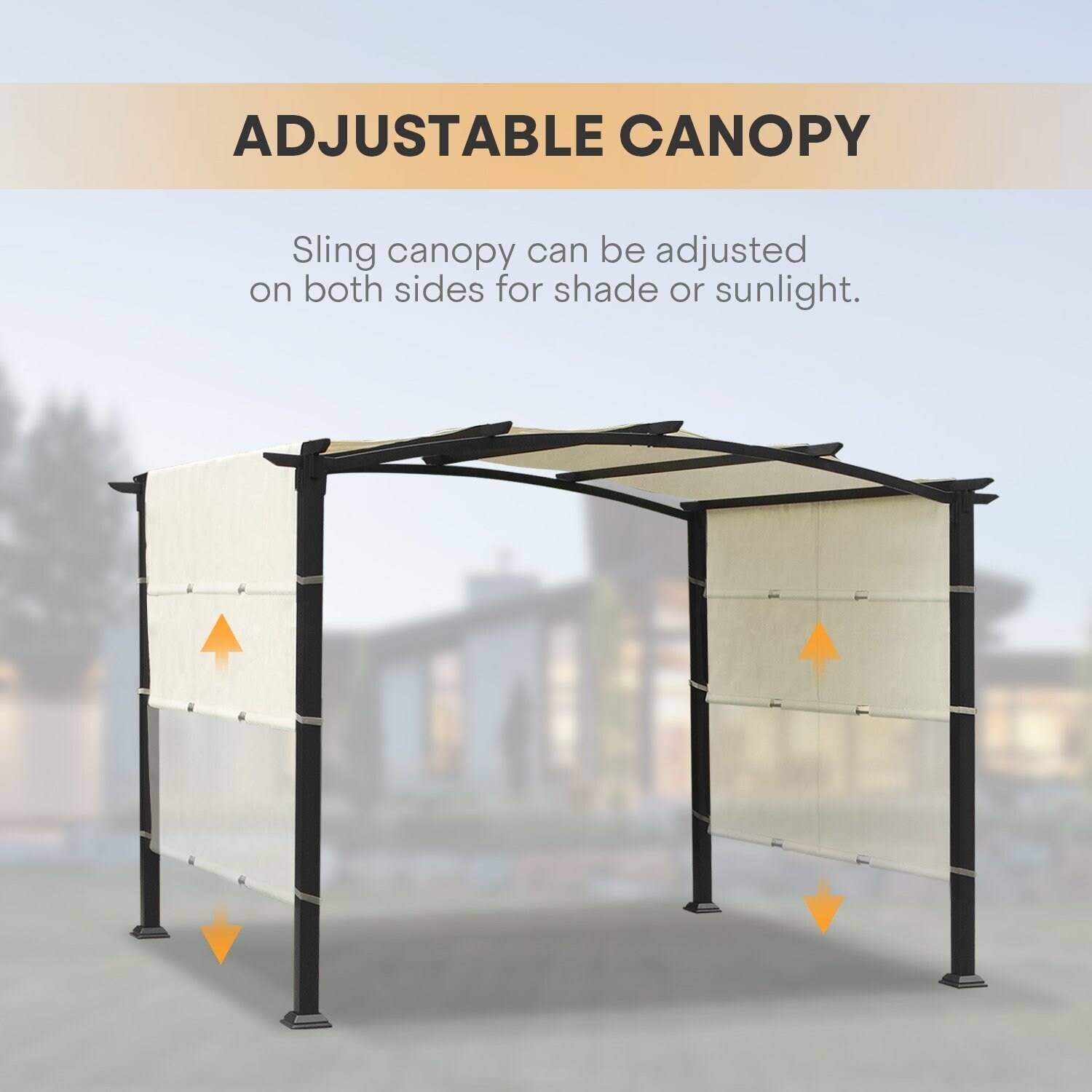 Pergola Gazebo Canopy Sun Shelter with Retractable Shades - 10&x8& - Black