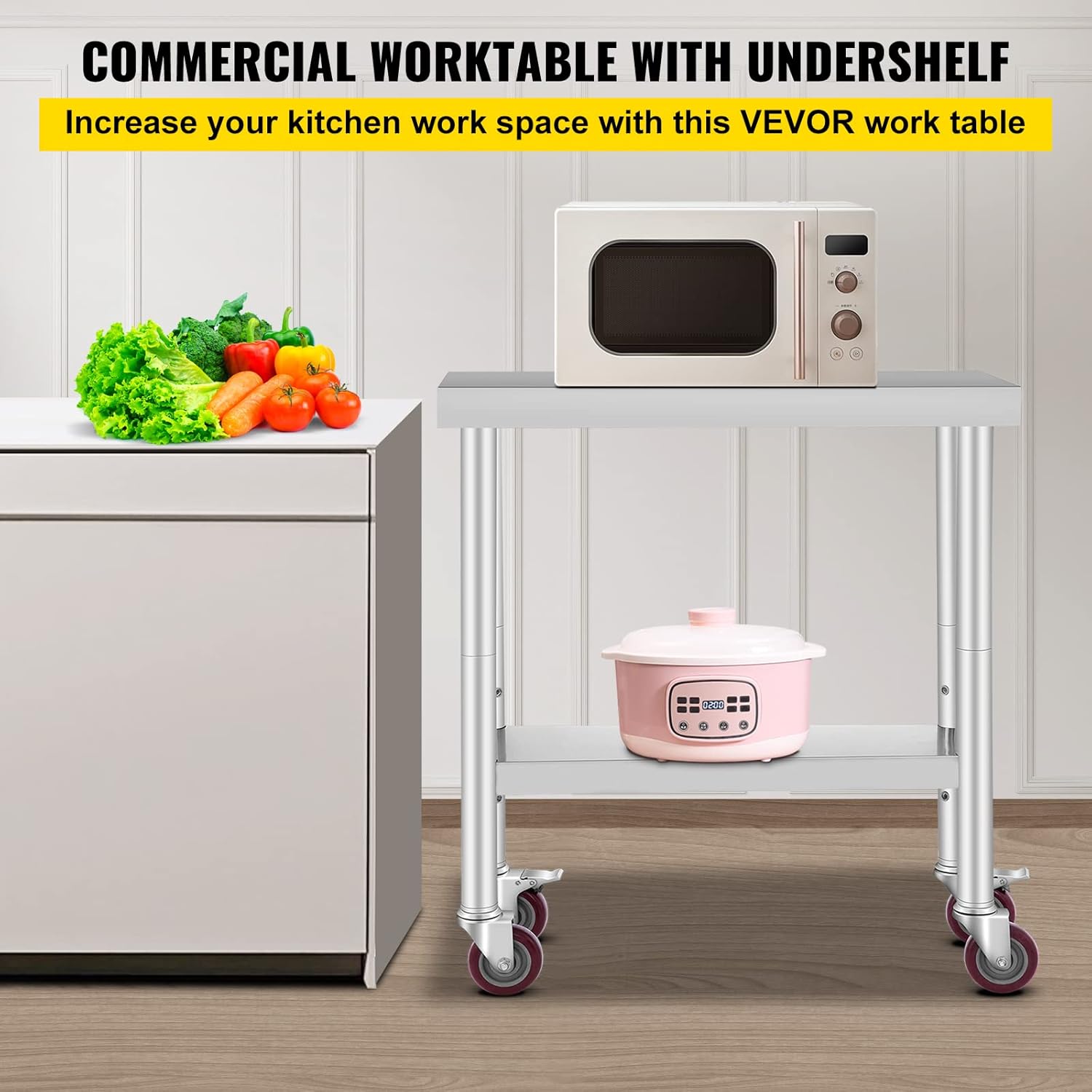 Mophorn Stainless Steel Work Table with Wheels 24 x 30 Prep Table with casters Heavy Duty Work Table for Commercial Kitchen Restaurant Business (24 x