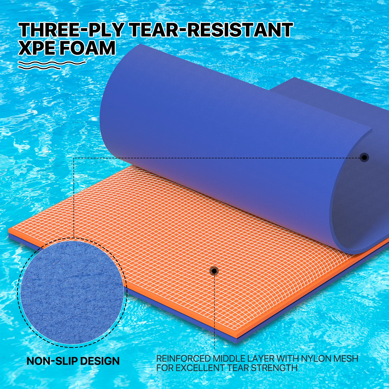MADOG Water Floating Mat Foam Pad, 9x6FT Bouncy Tear-Resistant XPE Foam