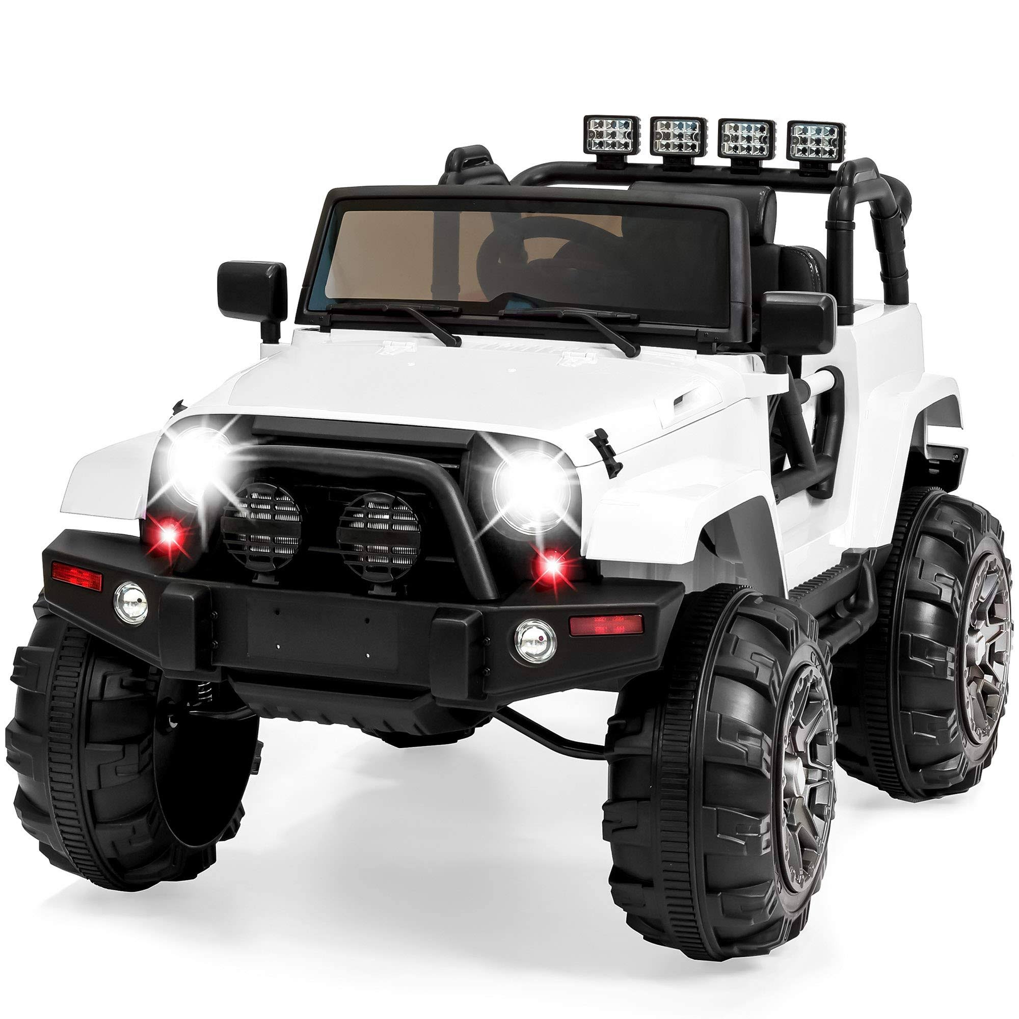 Best Choice Products 12V Kids Ride on Truck Car w/ Remote Control, 3 Speeds, Spring Suspension, LED Lights - White