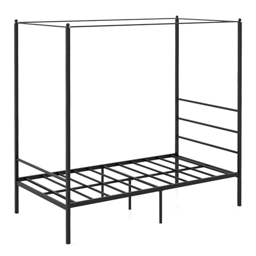 GORELAX Metal Canopy Queen Bed Frame, Platform Bed Frame with Metal Slats Support, Four-Poster Canopied Bed Mattress Foundation, No Box Spring Needed