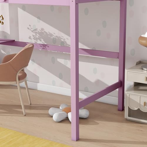 Low Loft Bed Twin Size, Kids Solid Wood Modern Loft Bed Frame with Ladder and Safety Guardrail for Girls Boys, Noise-Free,Non-Toxic Finishes