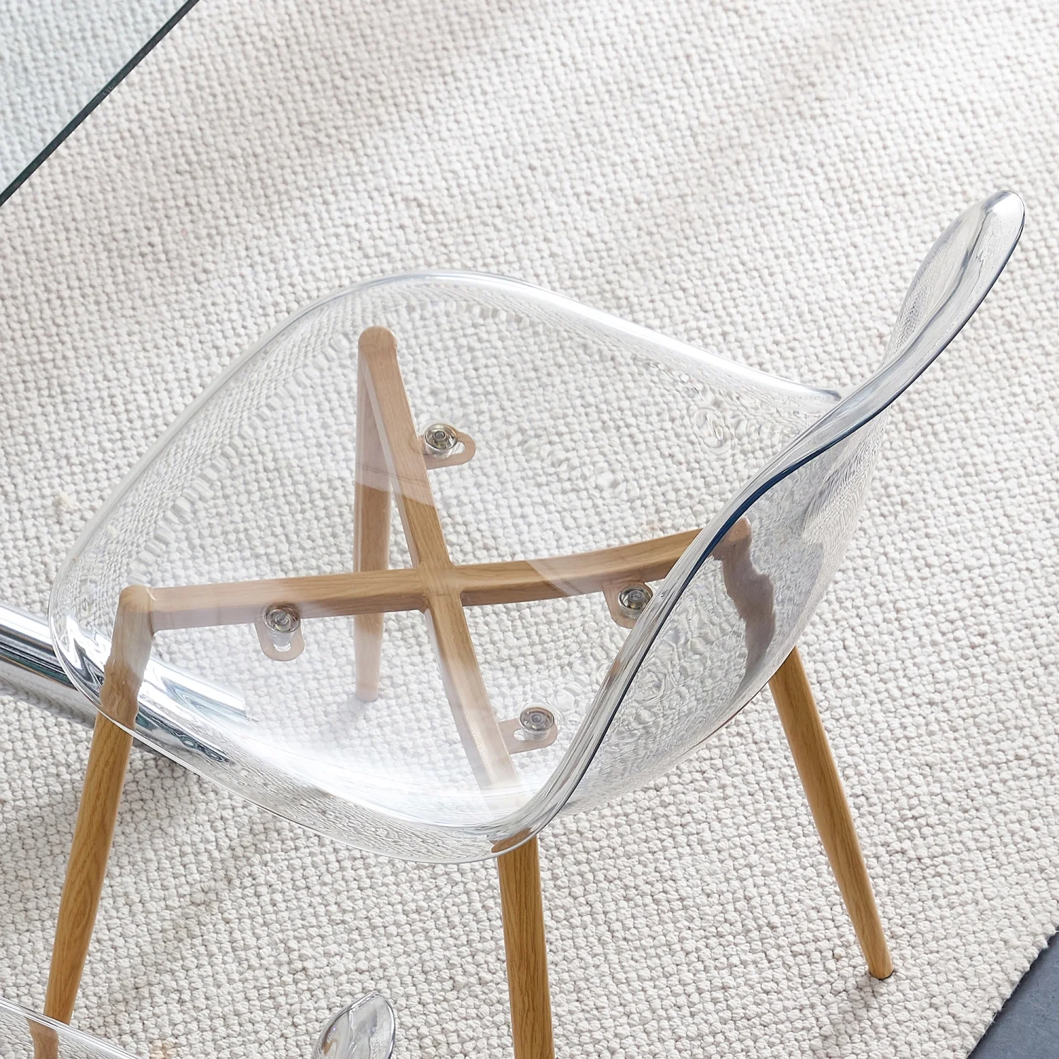 Holaki 1 Table and 4 Chairs Set. Glass Dining Table, 0.31 "Tempered Glass Tabletop and Wood Grain Metal Table Legs . Table Size: 47" W x 31"D x 30" H