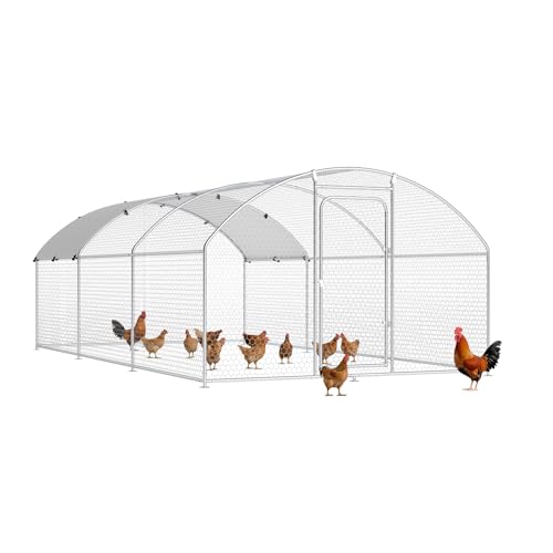 Chicken Coop Large Metal Chicken Run Poultry Cage with Water-Resident and Anti-UV Cover for Duck Rabbit House Outdoor Walk-in Chicken Pen for Yard