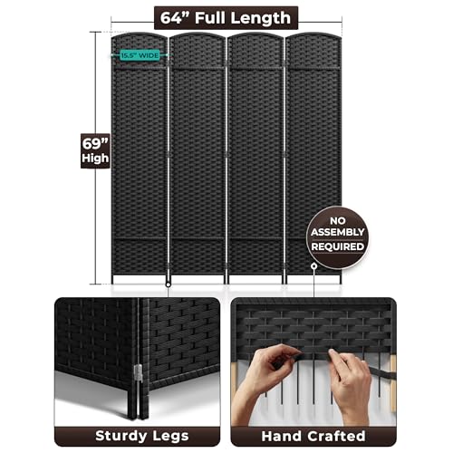 Sorbus 8-Panel Black Room Divider with Double Hinged Panels, 6 ft Tall Folding Privacy Screen