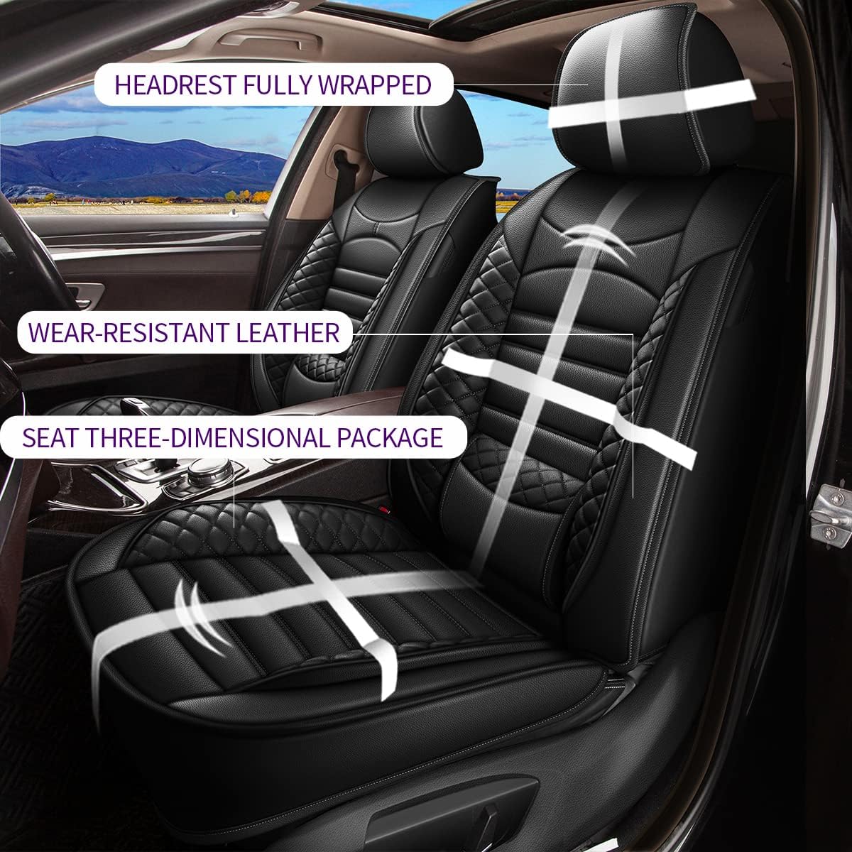 JIAMAOXIN Car Seat Covers Custom Fit for Toyota Tacoma 2007-2022 Waterproof Faux Leather Car Seat Cushion Protector Compatible Airbag Black (Only for