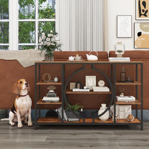 GiftGo 47" Industrial Console Tables for Entryway Rustic Sofa Table Behind Couch 4 Tier Wooden Shelves Entry Table with Storage for Foyer, Hallway