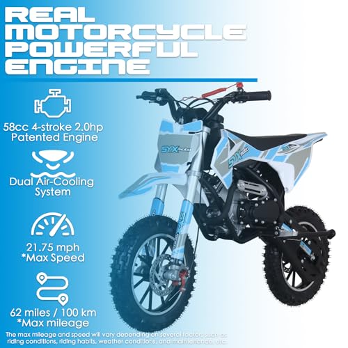 SYX MOTO 58CC Dirt Bike for Kids, Off Road Mini Bike Pit Bike with 4-Stroke Gas Powered Real Motorcycle Engine, Automatic Transmission and Pull Start