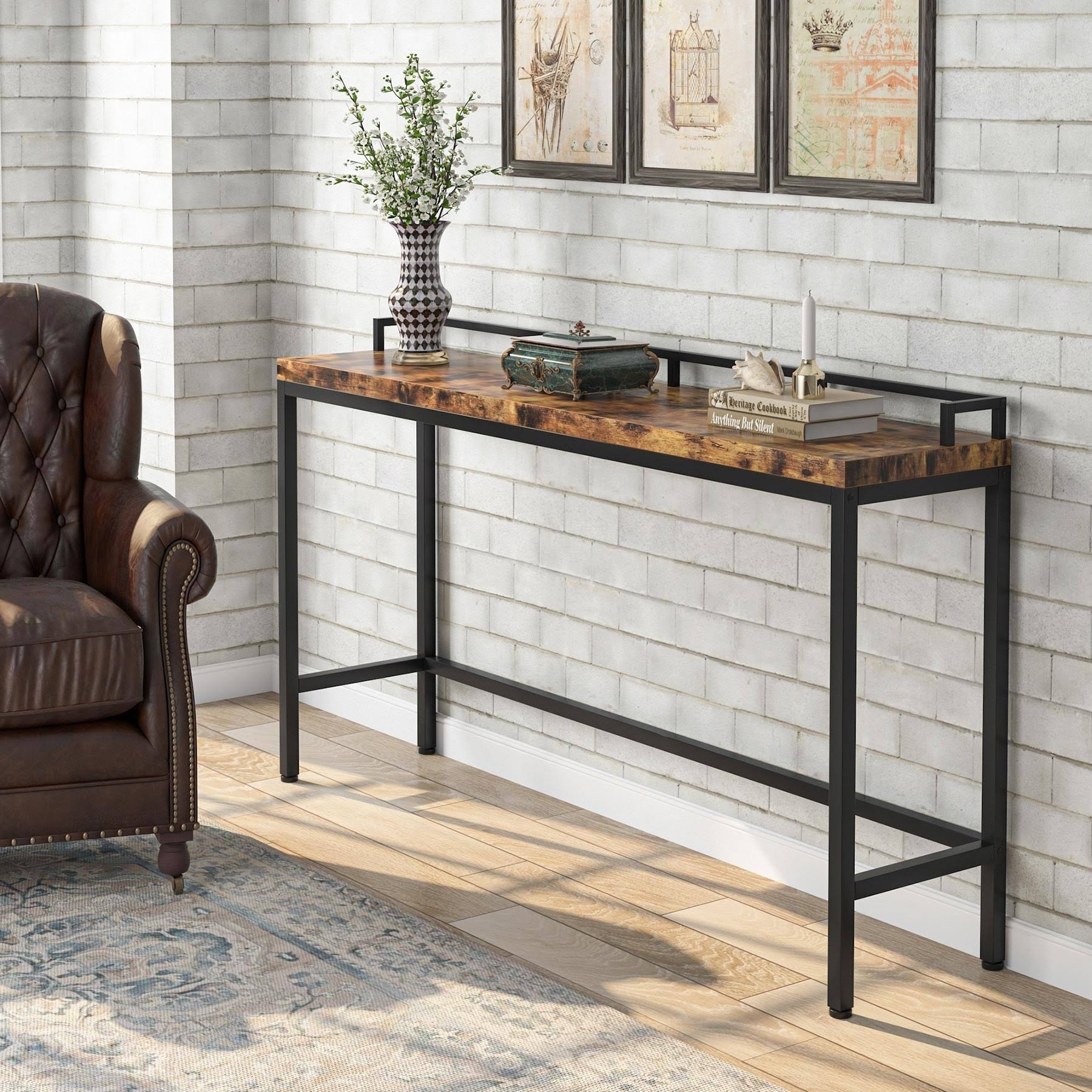 Narrow Sofa Couch Table, Long Console Table, Entrance Table, Bar Dining High Table - Brown