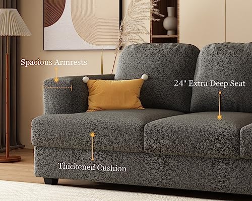 Couch, Comfy Sofa Couch with 24" Extra Deep Seats, Offwhite Modern Sofa- 3 Seater Sofa Couch for Living Room Apartment Lounge, Bouclé