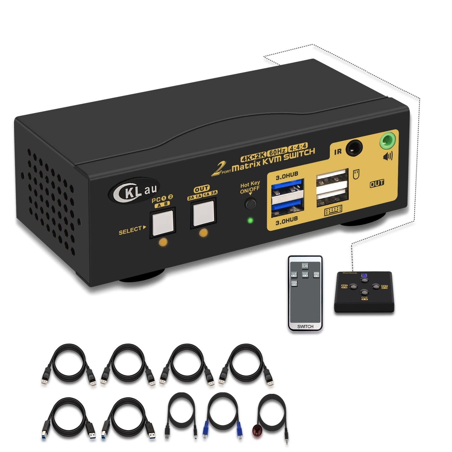 CKLau 2 Port USB 3.0 Displayport KVM Switch DP 1.4 for 2 Computers Support 4K@144Hz, 8K@30Hz with Audio and Cables Supports Keyboard Mouse Switching