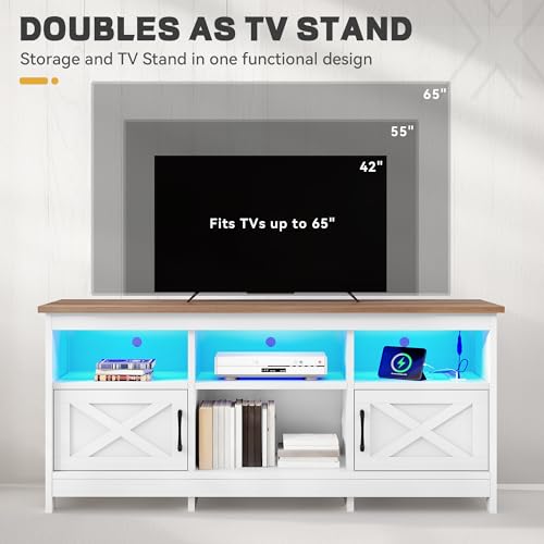 YITAHOME TV Stand for 65 Inch TVs, Entertainment Center with Storage Cabinets, Power Outlet & LED Light